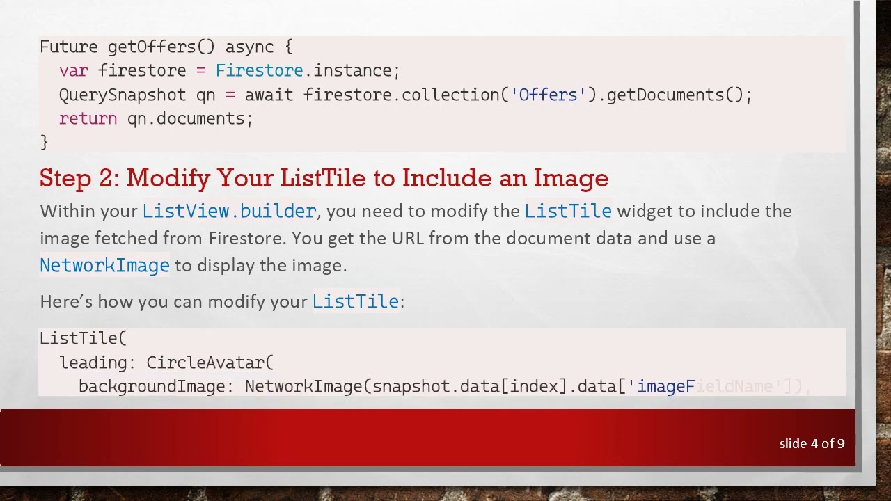 How to Fetch and Display Images from Firestore in Flutter Image URL for ListView Items