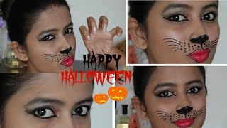 EASY Last minute Halloween Kitty Cat Makeup Tutorial | Last minute makeup+BLOOPERS | ItsSupriyasLife