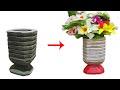 Cement Flower Pot Making with Recycled Plastic Bottles