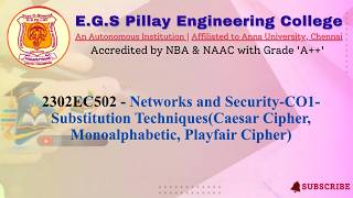 2302EC502 Networks and Security CO1 Substitution Techniques: Caesar Cipher, Monoalphabetic, Playf... News