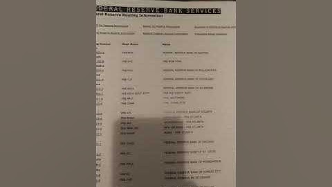 "FEDERAL RESERVES/TREASURY" ROUTING