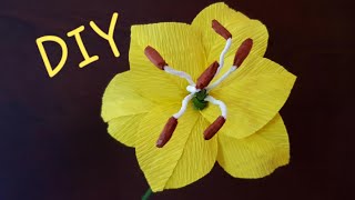 Diy How To Make Yellow Lily From Crepe Paper Crin Din Hartie Creponata Andreeas Art