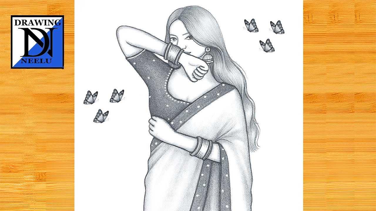 How to draw a Cute Girl in Saree -Drawing easy || Pencil sketch for beginner || Girl drawing
