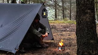 Overnight Camping In HEAVY RAIN : Surviving Hailstorms With Only a Tarp Shelter