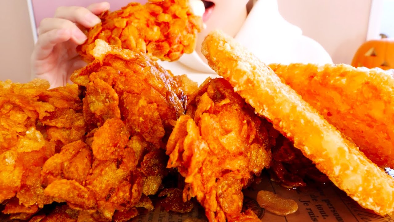 【ASMR】Жареная курица и картофель【русские субтитры】Eating Sounds/mukbang