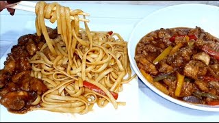 اسهل نودلز صيني وفراخ سويت اند ساور بابسط مكونات من البيت والطعم زي المطاعم الصيني