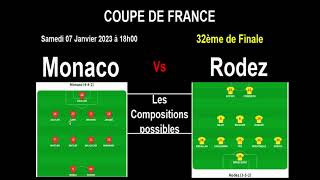 Monaco - Rodez : match de football de coupe de france de 32ème de finale, le 07/01/2023