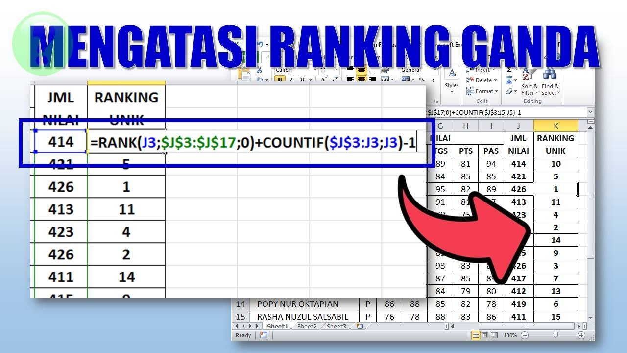 Cara mengatasi ranking ganda di excel youtube