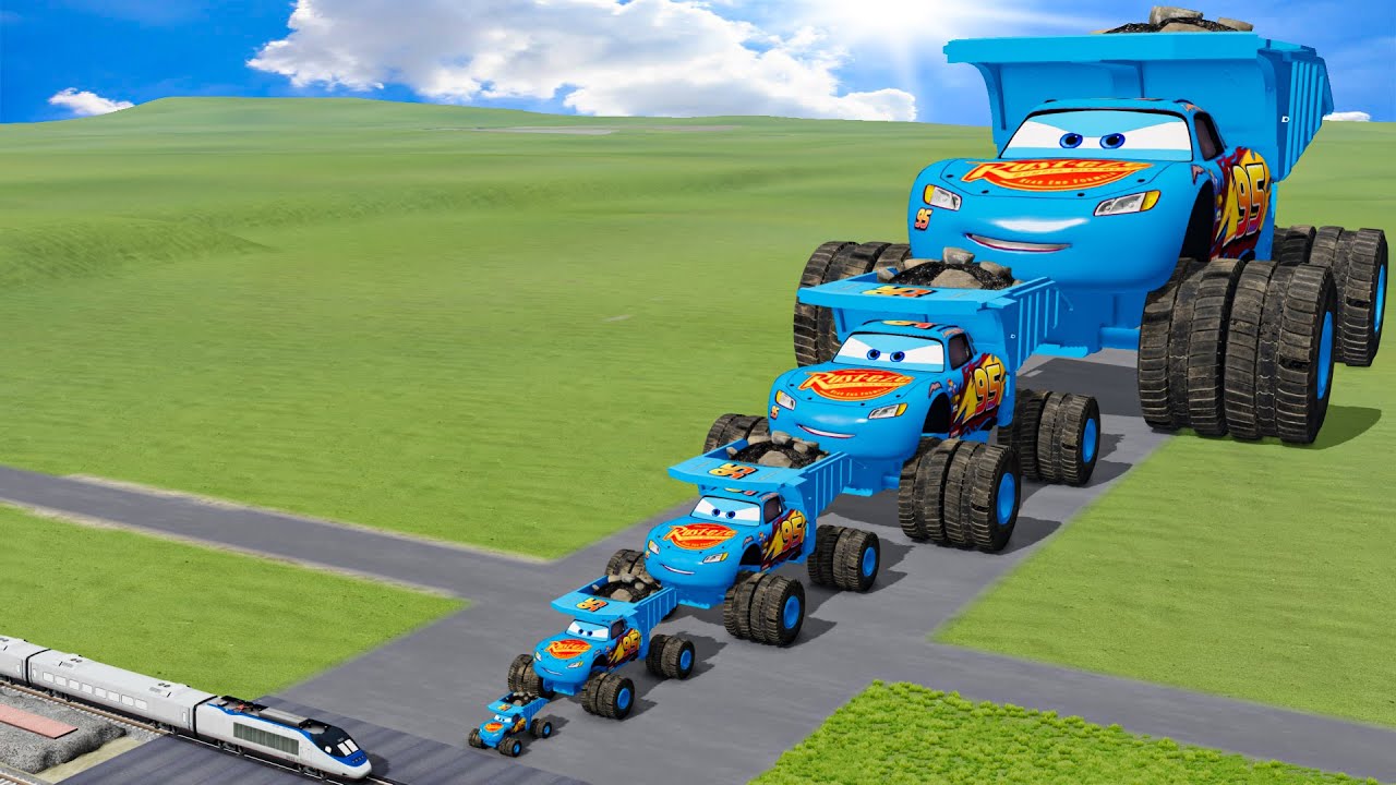 Big & Small Blue Dump Truck Lightning Mcqueen vs Trains Thomas | BeamNG.Drive
