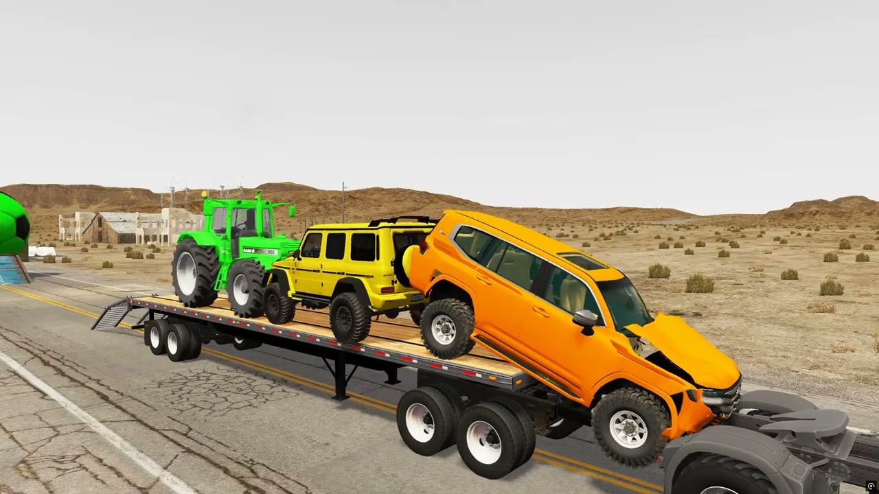 TRANSPORTING PIXAR CARS & FRUITS WITH COLORED & JOHN DEERE vs CLAAS vs TRACTORS - BeamNG.drive #1m 
