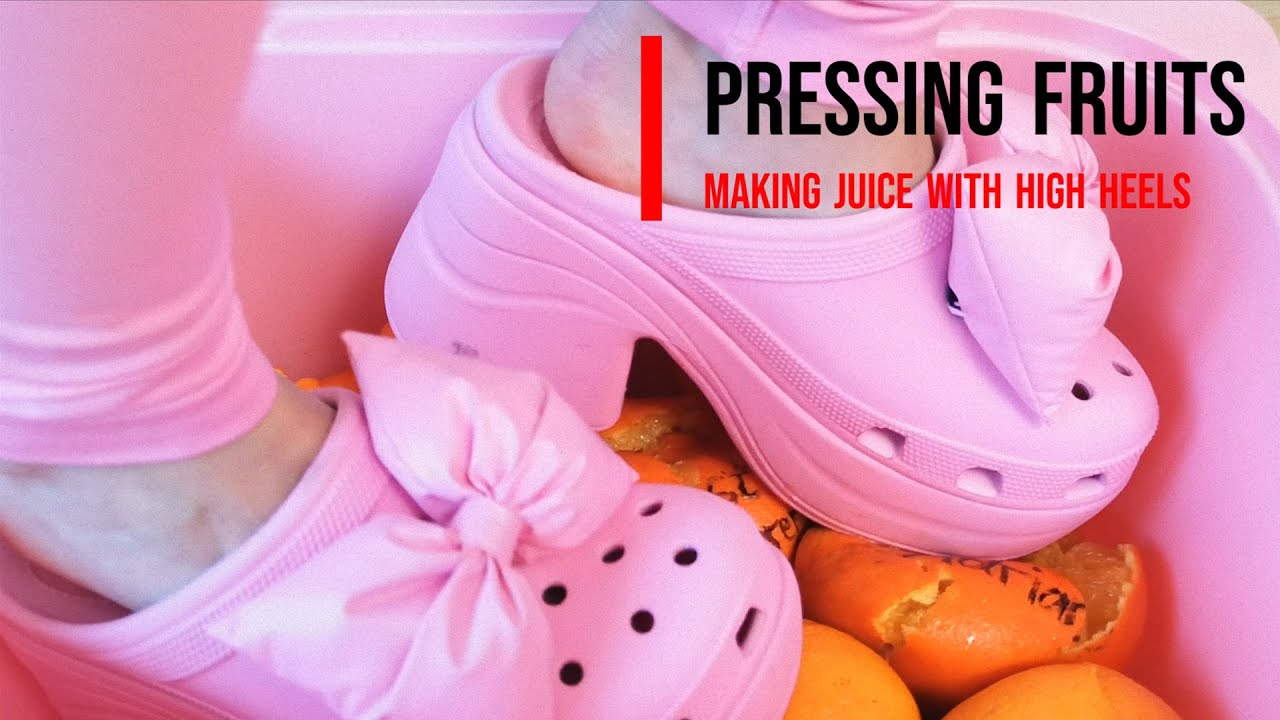 Pressing oranges with high heels to make healthy juice #crush #asmr #shoes