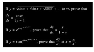 🔴ify=√sinx+√sinx+√sinx+•• infinity,y=e^(x+e^(x+e^••infinity y=(tanx)^(tanx)^(tanx)••infinity dy/dx=?