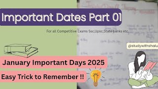 January 2025 Important Days for Exams | Handwritten Notes | Study with Shalu