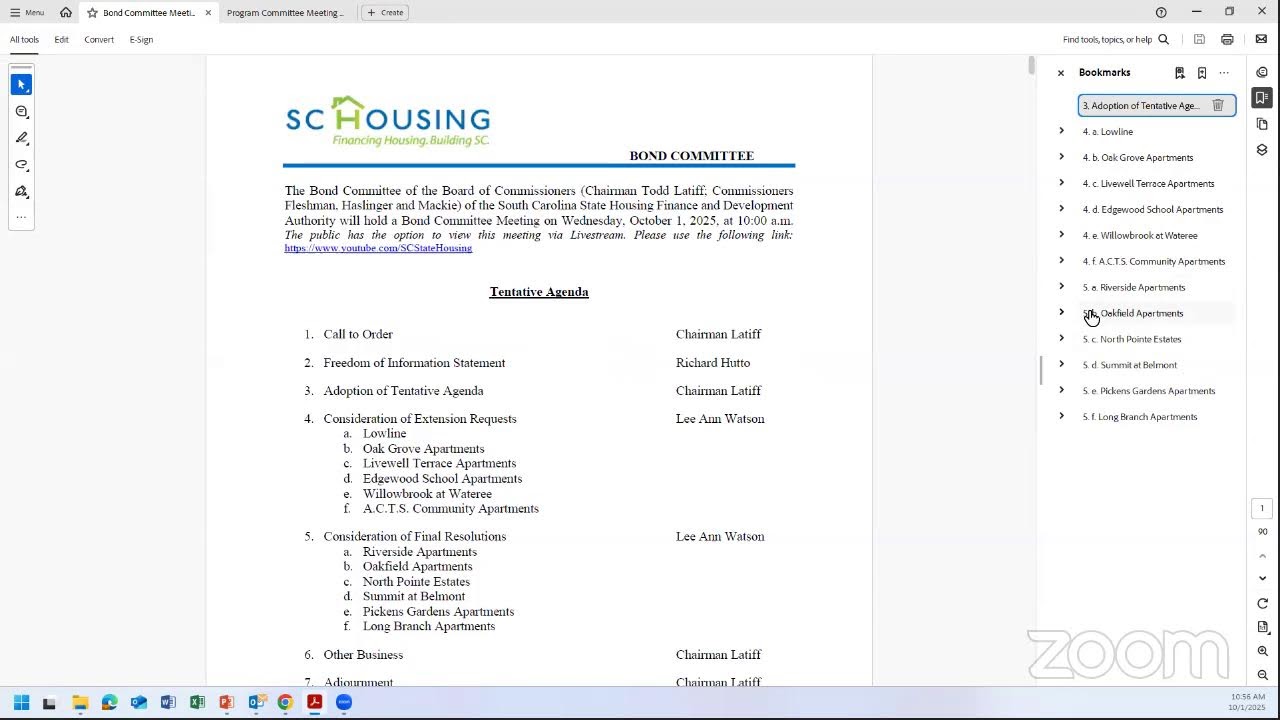 SC Housing Bond Committee Meeting October 1, 2025
