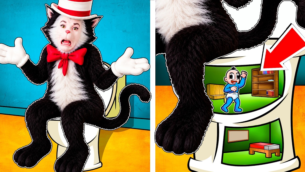 CONSTRUYO un ESCONDITE Dentro Del INODORO de CAT IN THE HAT 🚽😂 BEBE NOOB en MINECRAFT