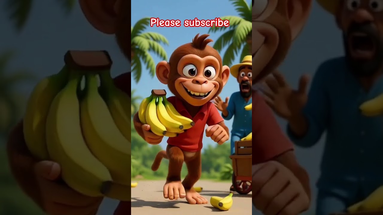 monkey banana chori karke bhag raha hai