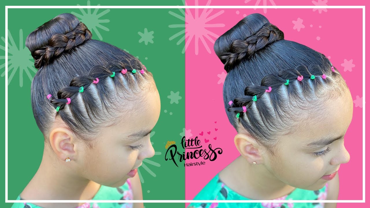 PEINADO FACIL PARA NIÑAS CON TRENZA PULL THROUGH Y CHONGO | PEINADOS FACILES Y BONITOS