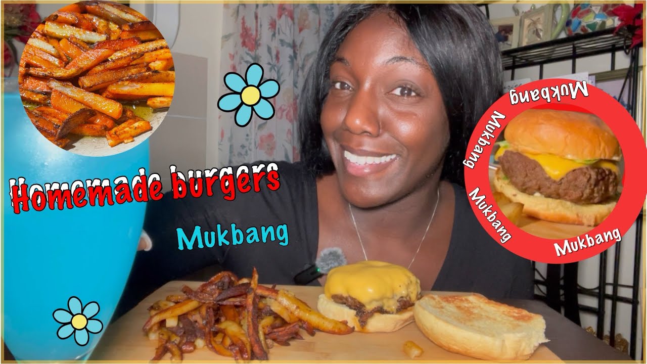 Homemade burger and fries Mukbang 