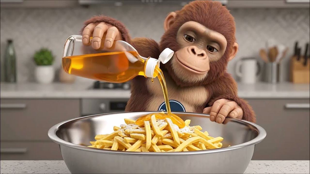 Baby Kong Makes French Fries | Cute Monkey Cooking Short Video | Warm Friendship Story