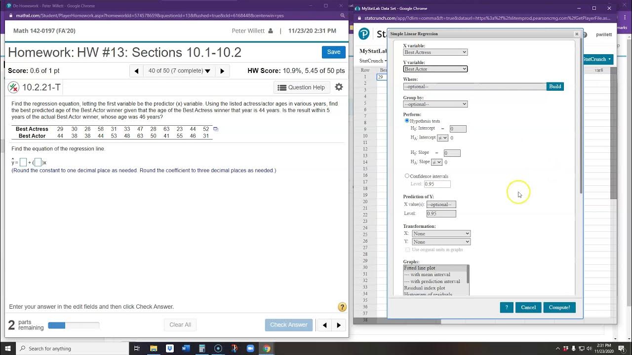 finding-a-linear-regression-equation-in-statcrunch-youtube