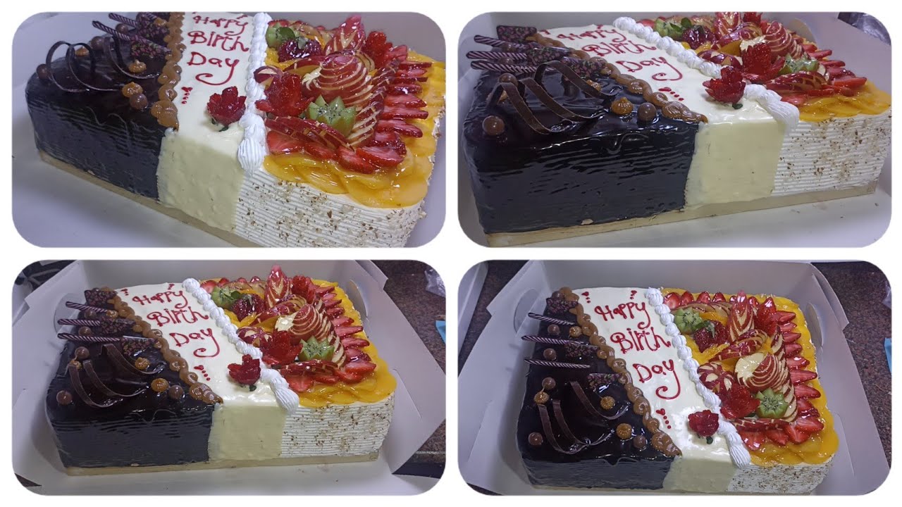 تورتة٣٠×٤٠ من غير صاج ❗ولا صنية ٣٠×٤٠ ❗بتزين جديد ومميز وسعر البيع نص فاكهة ونص شيكولاتة