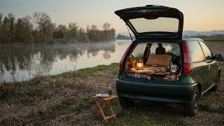 ASMR Solo Car Camping | Cooking Chili con Carne in a 1997 Fiat Punto by the River