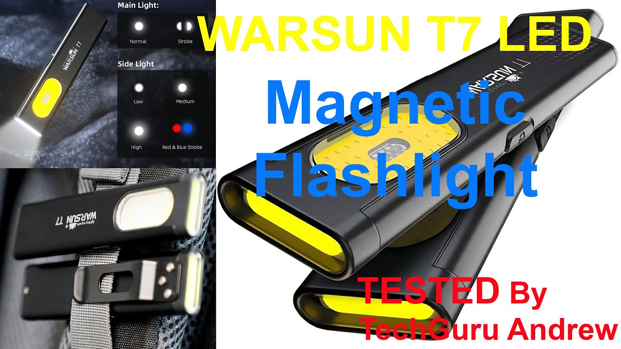 WARSUN T7, piatto ogni giorno, sottile torcia magnetica a LED, ricaricabile USB-C, luce laterale COB, modalità multiple