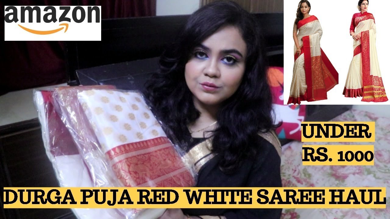 SILK SAREE HAUL | RED BORDER WHITE SAREE HAUL|SAREES UNDER RS. 1000|AMAZON SAREE HAUL| MYNTRA|MEESHO