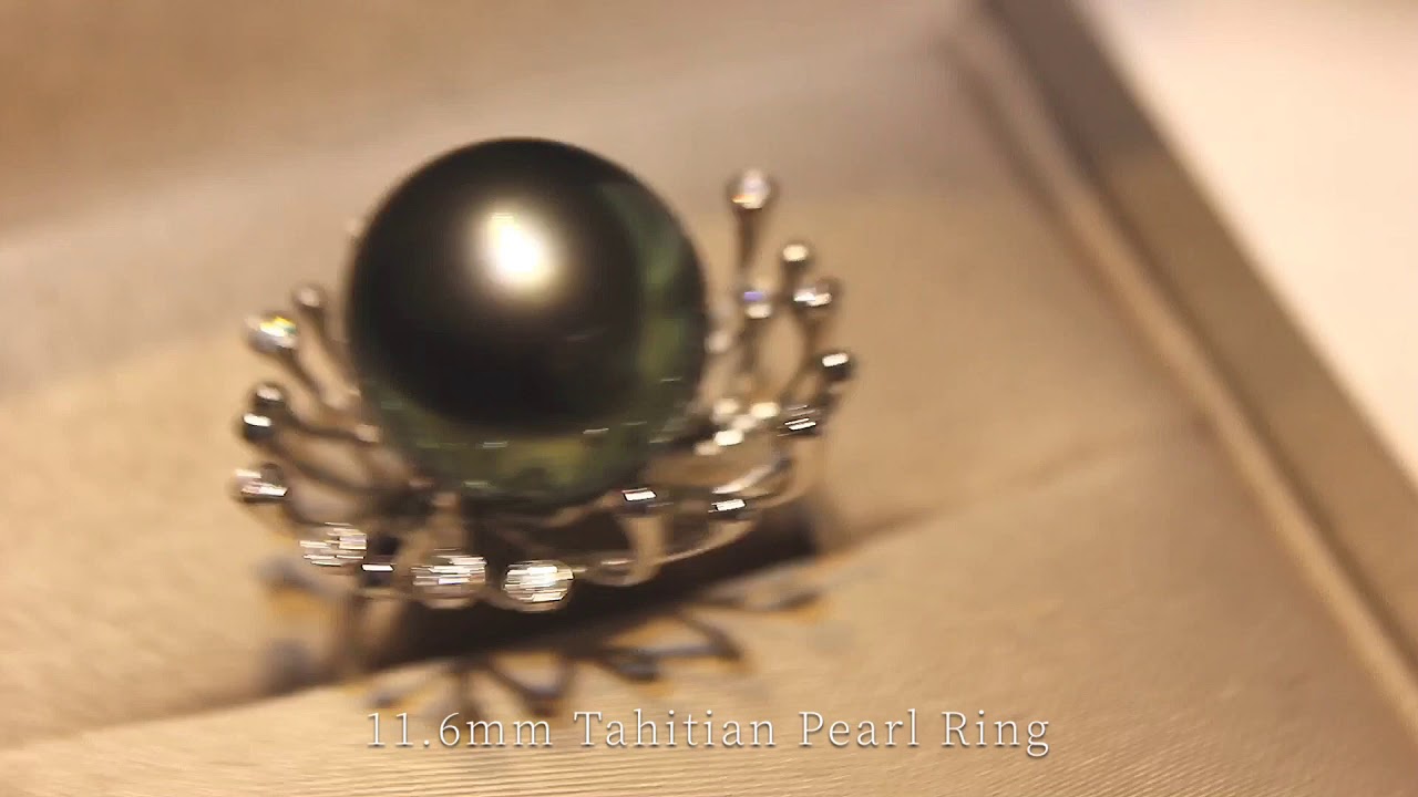 11-12mm Black Tahitian Pearl Ring with 18k White Gold and Diamonds