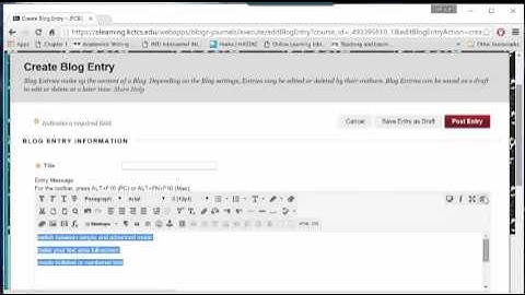 Blackboard Text Editor: Mode, Full-Screen, Lists