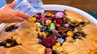 Encapsulating Real Flowers in a Burl Wood Table