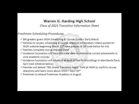 Freshman Scheduling Procedures and Dates - Warren G. Harding High School