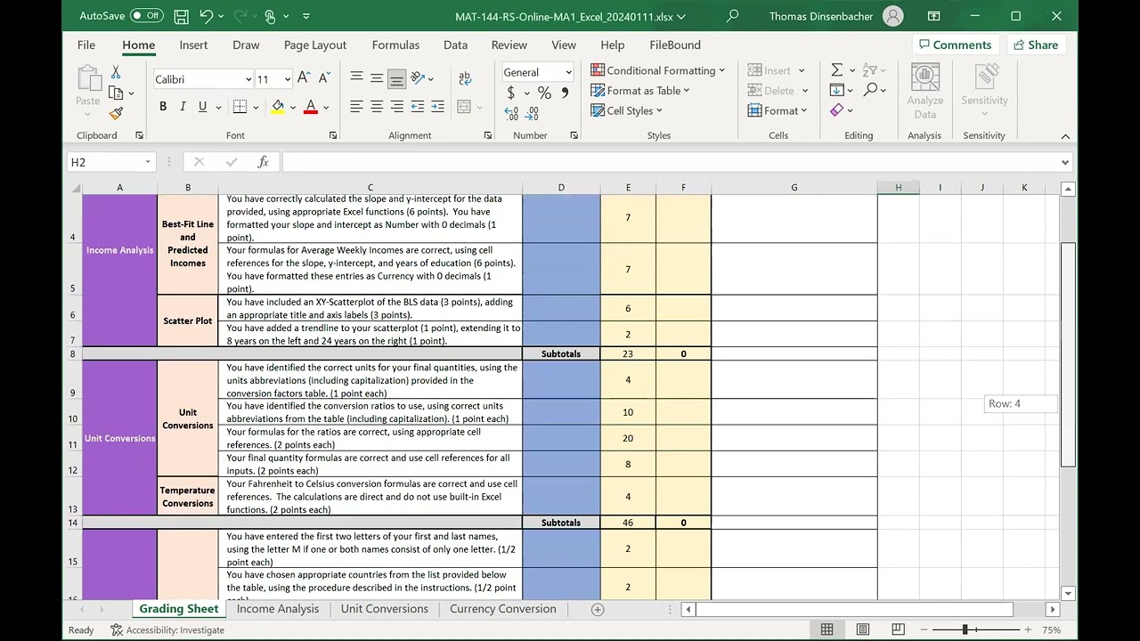Major Assignment 1 A - Grading Sheet (MAT-144 starting 20240111)