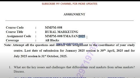 IGNOU MMPM - 008 Solved Assignment Jan 2025 | July 2025 | MBA | Rural Marketing
