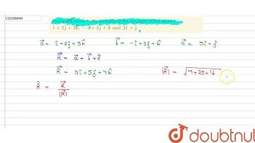 Find a unit vector in the direction of the resultant of the vectors `hati+2hatj+3hatk,-hati+