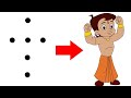 How to draw chhota bheem from 6 dots easy  chhota bheem cartoon drawing for kids pencil sketch
