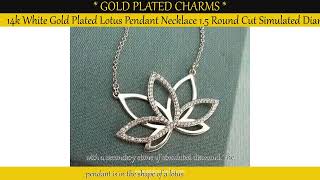 14k White Gold Plated Lotus Pendant Necklace 1.5 Round Cut Simulated Diamond