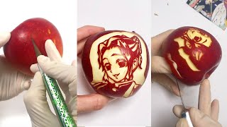 【鬼滅の刃】胡蝶しのぶを彫刻のプロがりんごに彫ってみた！A professional  carver carved "Shinobu Kocho" from into an apple!