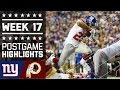 Giants vs. Redskins | NFL Week 17 Game Highlights