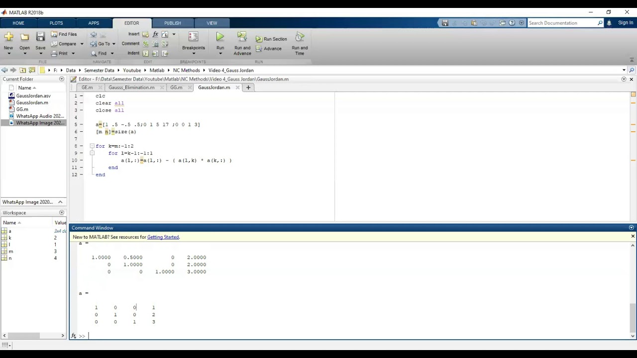 Gauss Jordan Part 2 | Reduced Echelon Form | MATLAB Code - YouTube