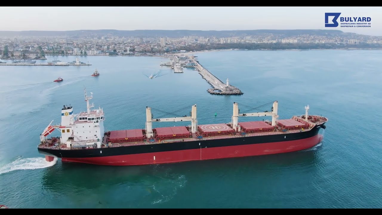 Ship drone aerial video Bulgaria drone ship repair time lapse video Ship drone inspection m/v LAMBI