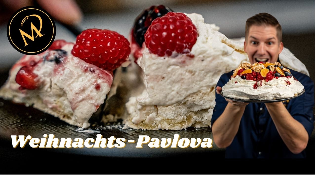 Festliche Weihnachts-Pavlova - Weihnachtliche Baiser Torte mit Früchten