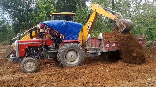 JCB Backhoe Loading Mud in Massey Ferguson 7250 Di Power Tractor- Tractor And JCB Video-EarthPlanet