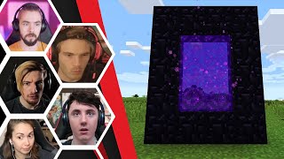 Let's Players Reaction To Building A Nether Portal \& The Nether | Minecraft