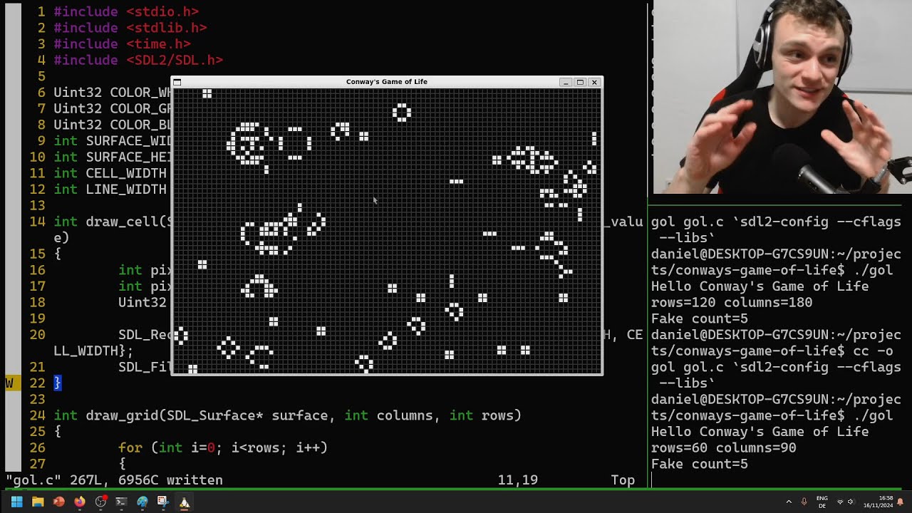 Coding Game of Life in C from Scratch | Drawing, Mouse and Keyboard ...