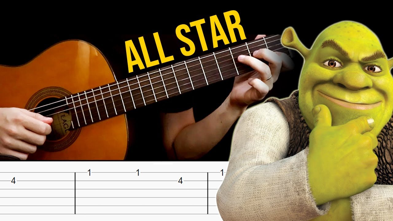 All star шрек. Шрек с гитарой. All Star Smash mouth Шрек. Tabs Guitar Shrek. All Star Shrek Ноты.