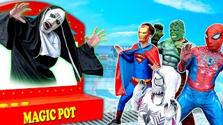 TEAM SPIDER-MAN vs BAD GUY TEAM #31 || The Nun appears from  Magical Jackpot Machine (Spider Prank)
