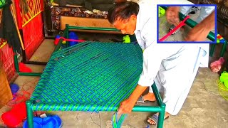 Amazing technique of Weaving a cot | Nylon Rope cot Weaving |