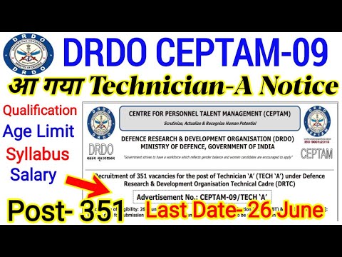 DRDO CEPTAM- 9 TECHNICIAN- A Recruitment 2019 Official Notice out || How to Apply full Details