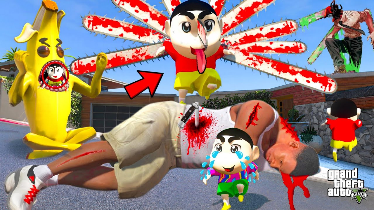 Shinchan কে করে দিলো অতৃপ্ত আত্মা chainsawman! আক্রমণ করলো Franklin and Pinchan কলা বাবা in GTA 5 !